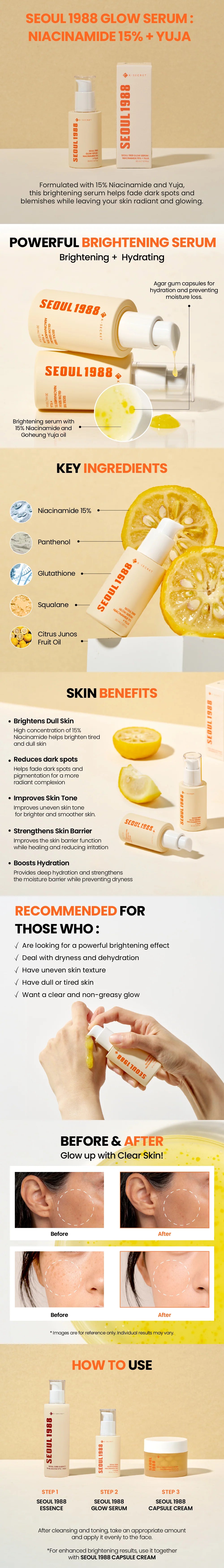 KSECRET - SEOUL 1988 Glow Serum : Niacinamide 15% + Yuja - 30ml X Capsule Cream : Niacinamide 5% + Yuja - 50ml - Set