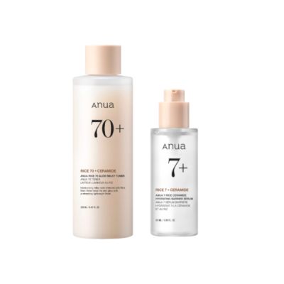 ANUA - Rice 70 Glow Milky Toner - 250ml  + 7 Rice Ceramide Hydrating Barrier Serum - 50ml - Set